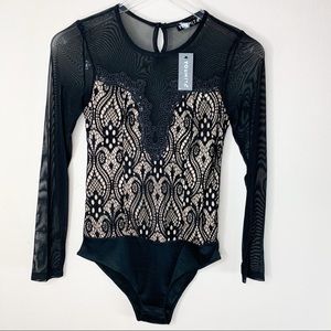 Lace Lingerie Sheer Longsleeve Bodysuit